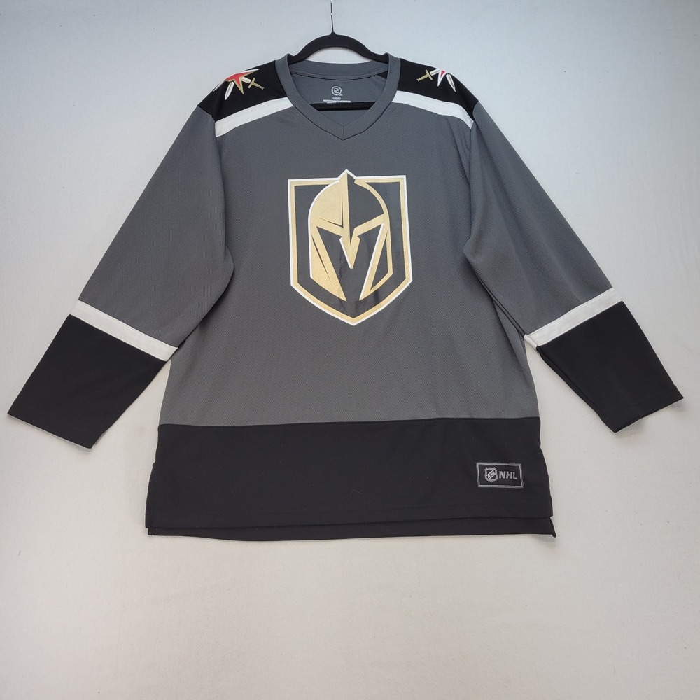 NHL Hockey‎ Jersey Mens Large Grey Black Vegas Golden Knights Long Sleeve Mesh
